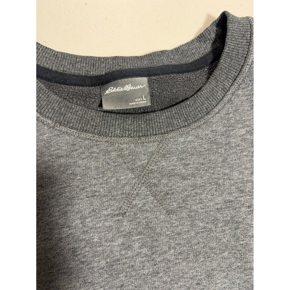 Eddie Bauer Mens Gray Crewneck Sweatshirt Fleece Lined Ribbed Trim Large - Picture 2 of 11